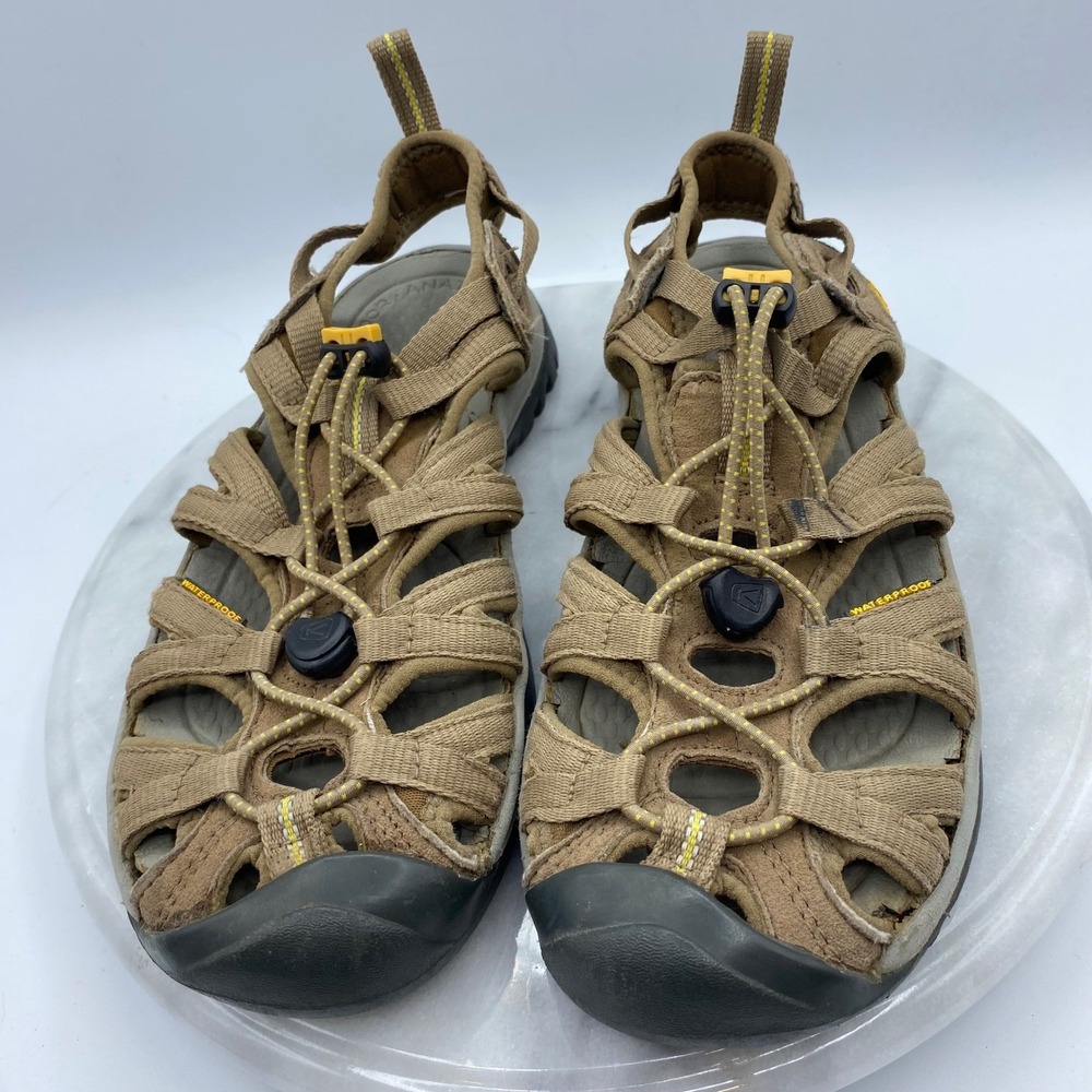 Keen Womens 7.5 Whisper Waterproof Hiking Sandals Brown Tan Bungee 1008449